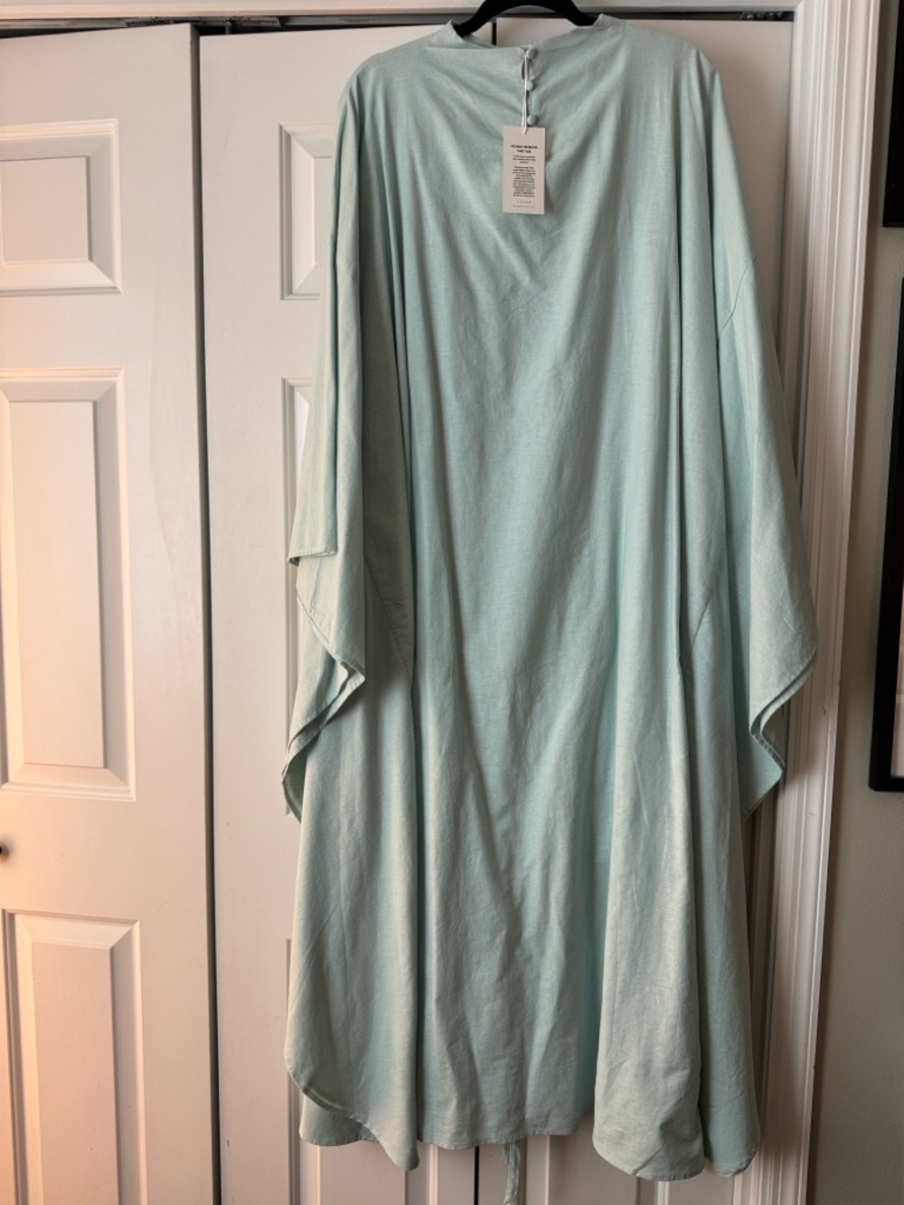 Cotton Linen Butterfly Inner Tie Abaya Dress - Seafoam M 54” - Picture 2 of 5